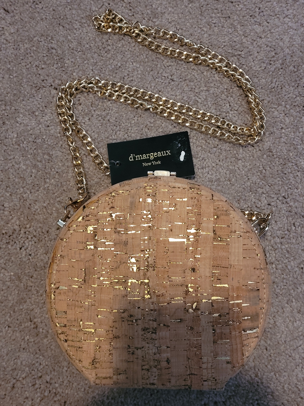 Round Cork Crossbody/Shoulder Bag with Gold Fleck Chain Purse